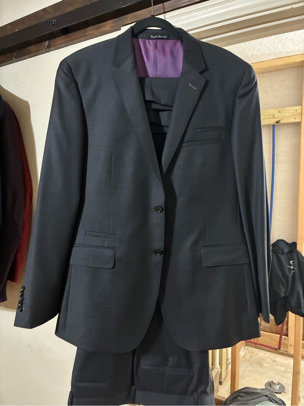 English Laundry Suit and Pants with Purple Lining 42R Blazer and 35W Pants
